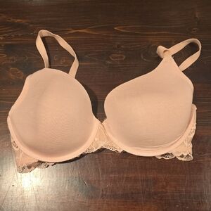 Adore Me Nude/Beige Lace Trim Bra (34DD)